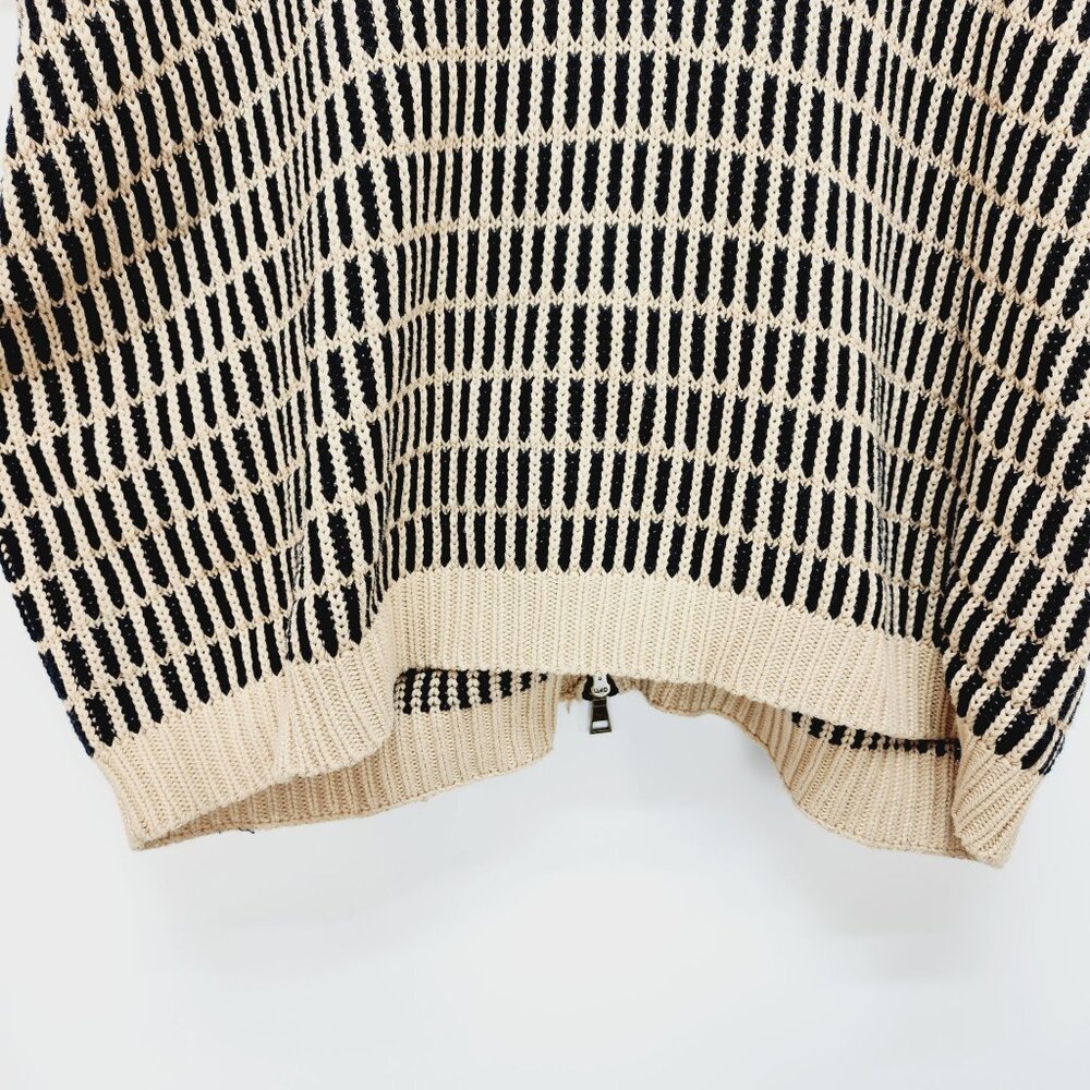 Free People Poncho Sweater Womens V -Neck Knit zipper back Black & Beige S/P - Picture 8 of 13